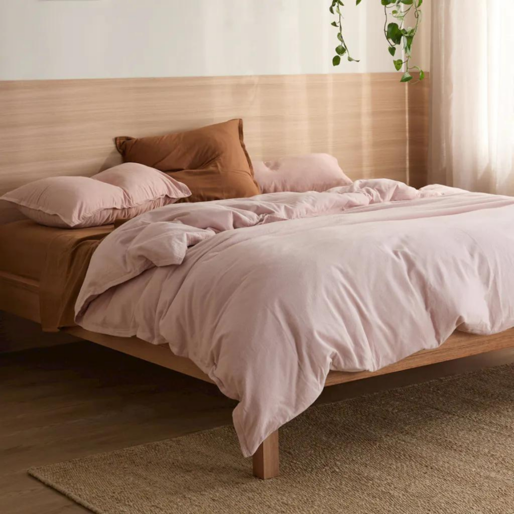 Rose coloured flannelette sheet set by Sheet Society
