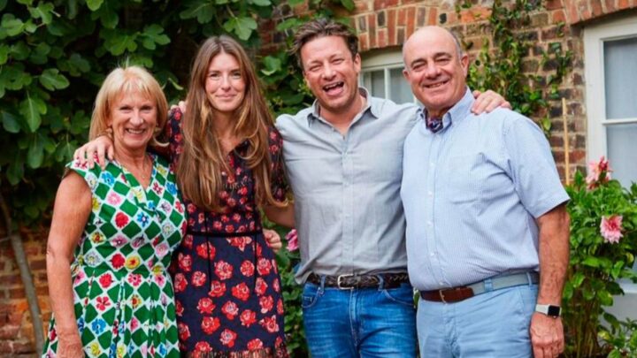Jamie Oliver with parents and partner