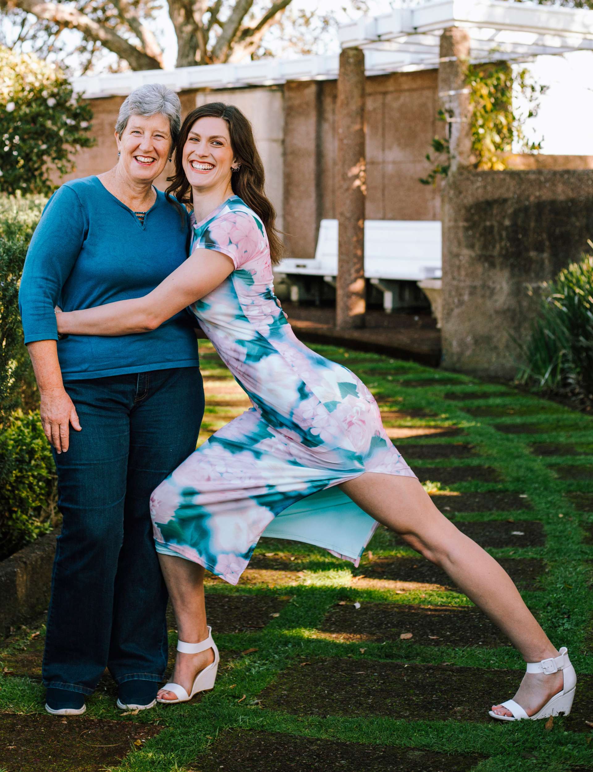 Tall hazel bending down to her mum's height