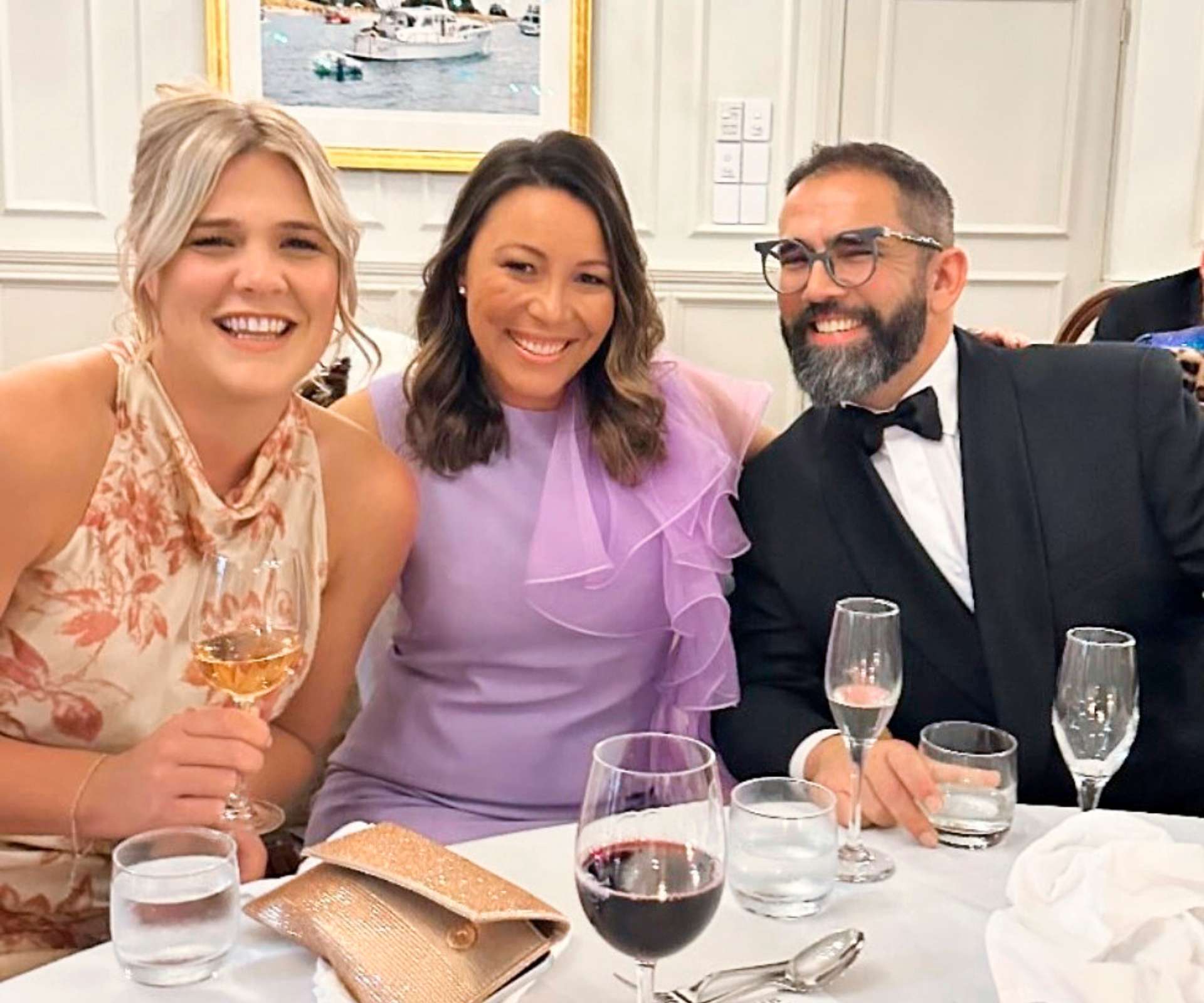 Lisette Reymer, Melissa Chan-Green and her husband Caspar at Ryan Bridge's wedding