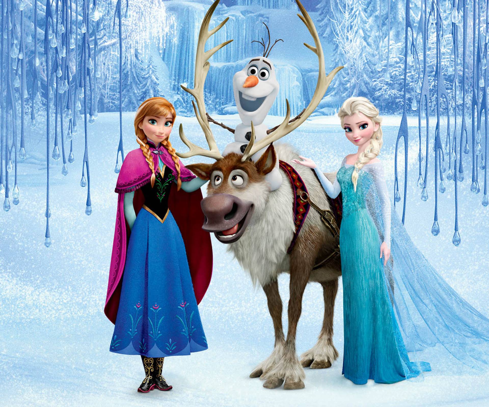 Frozen cartoon characters Anna, Sven the Reindeer and Elsa
