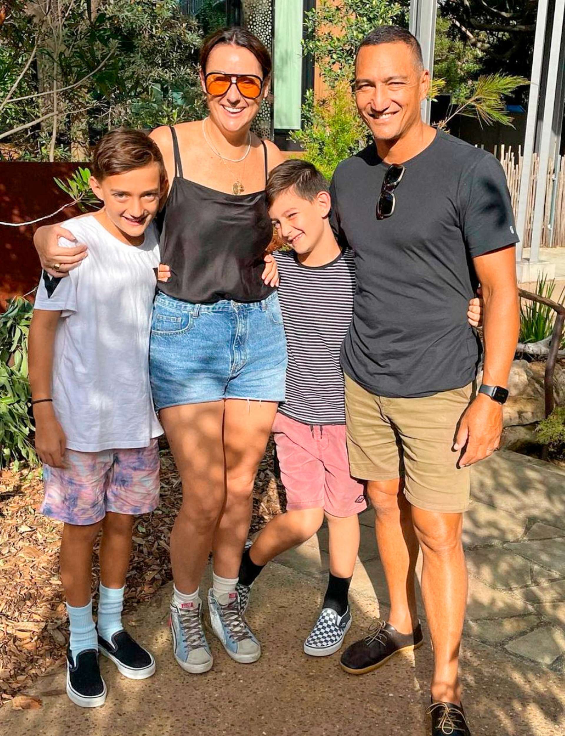 Celeste Barber with her two sons and husband
