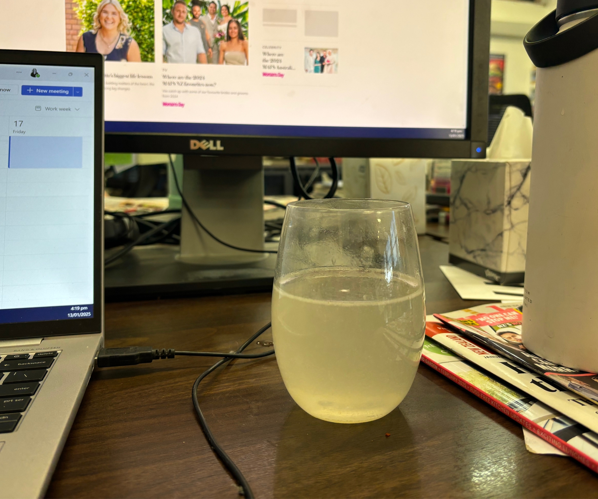 The Moodi lemon-lime pre + probiotic drink on a desk 