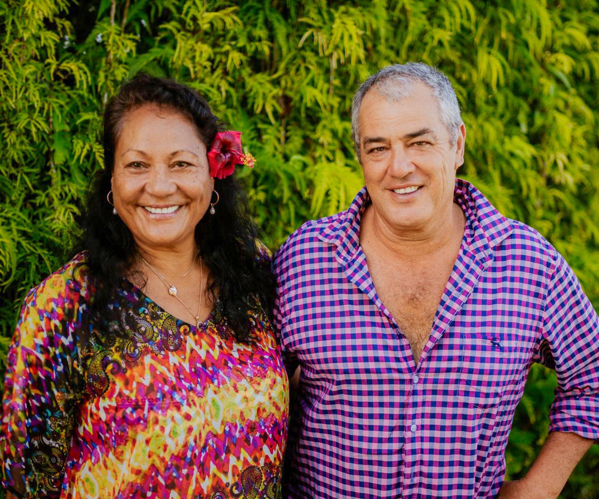 With Kelvin in front of a hedge