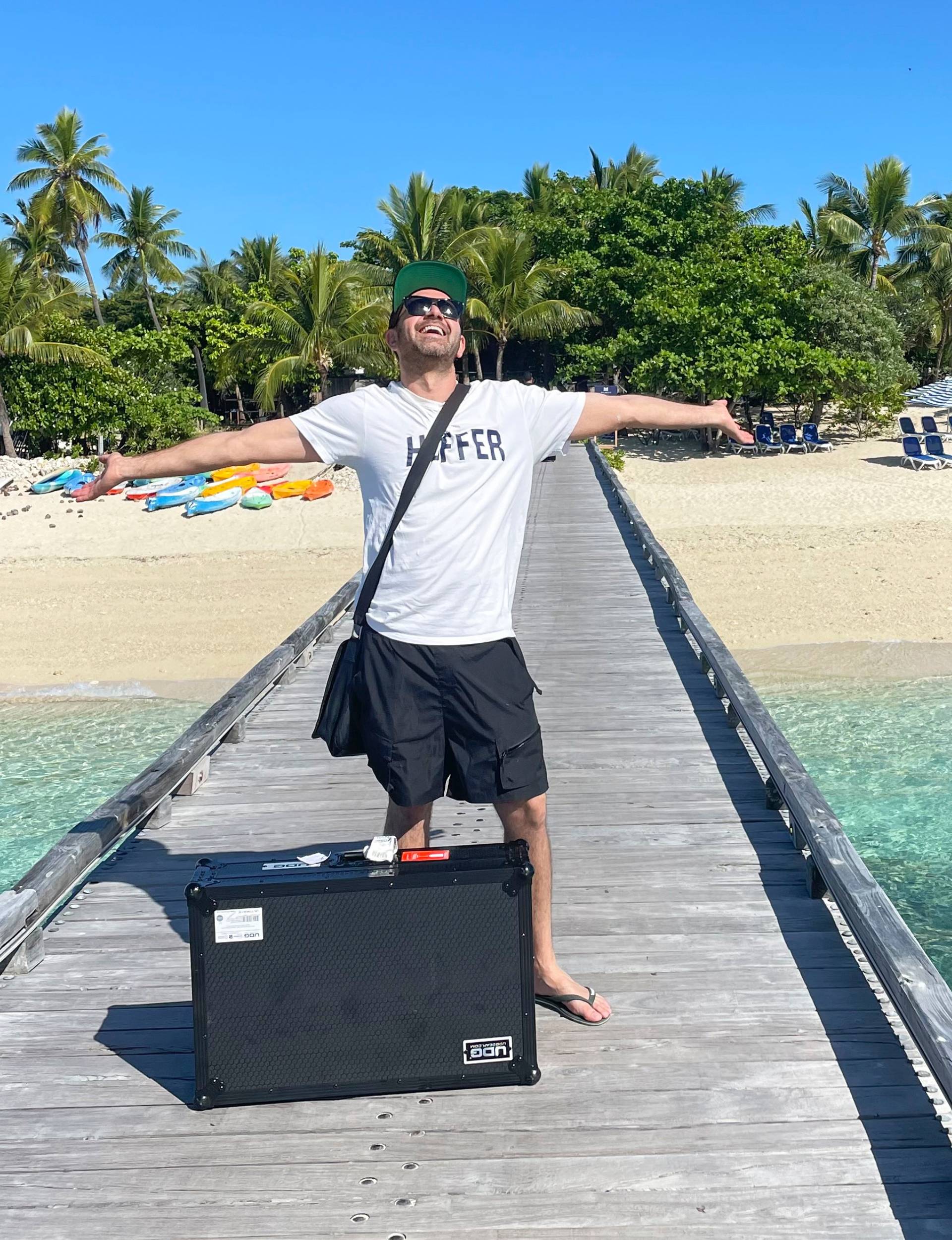 General Lee on a tropical wharf
