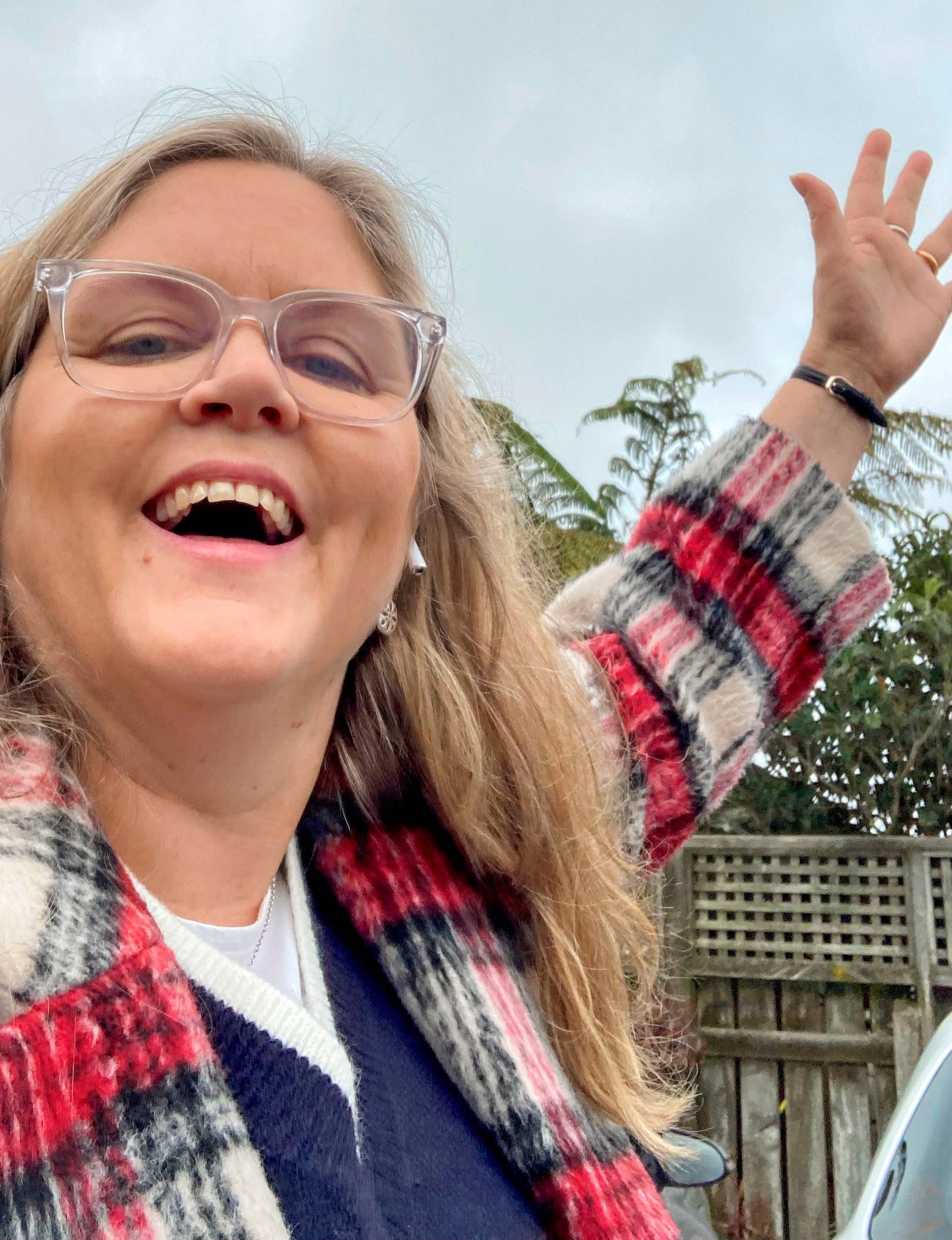 Lotta Dann celebrating in her back yard
