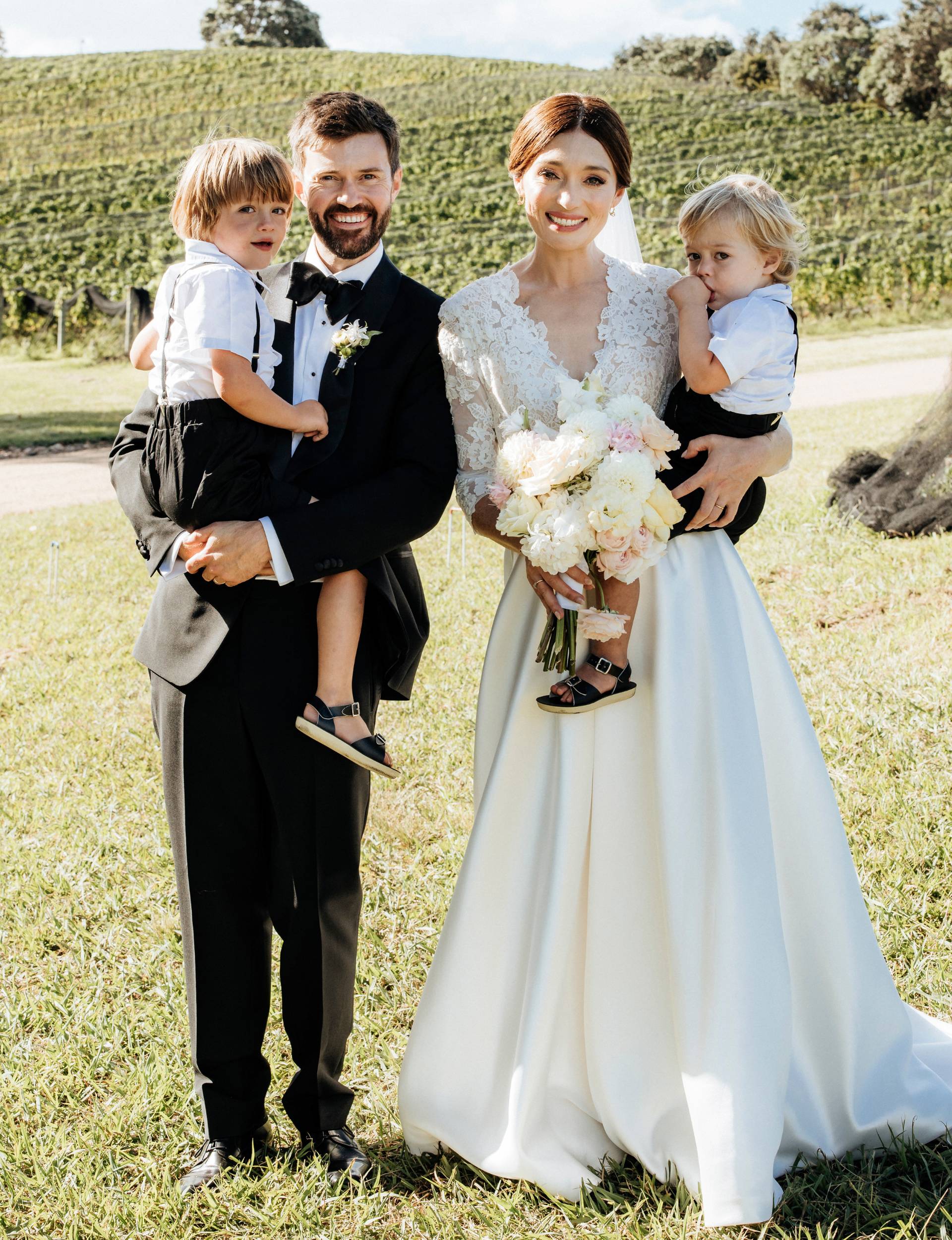 Antonia and Dan on their wedding day with their sons