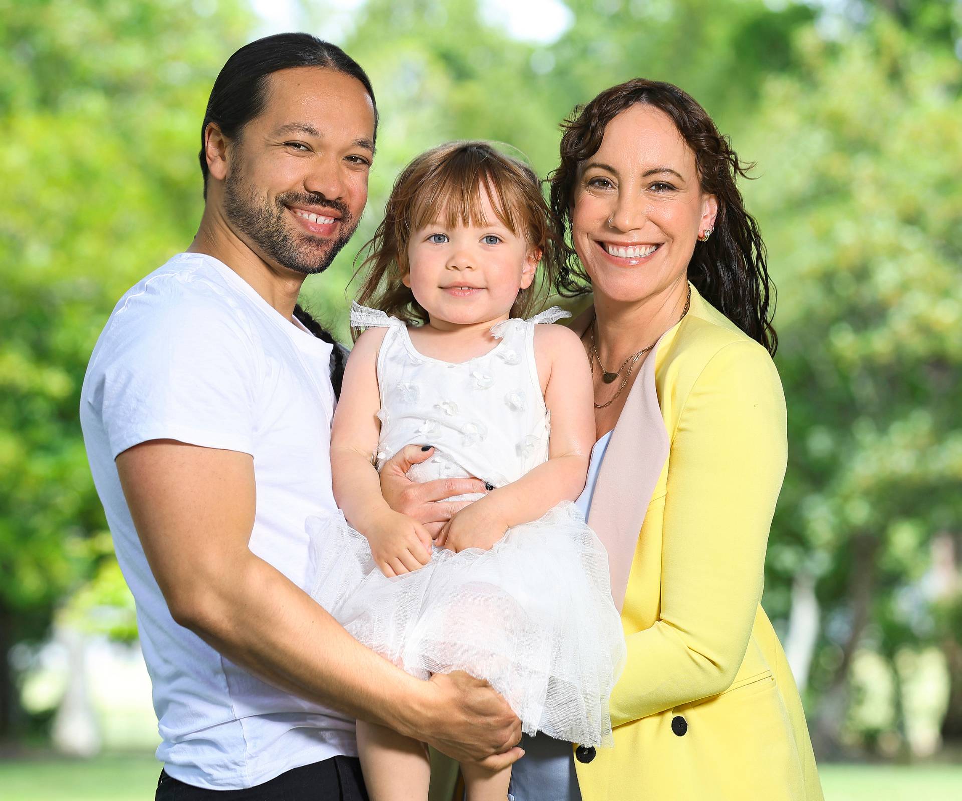 Bronwyn Turei and her partner Manny holding their daughter Tiakiwai