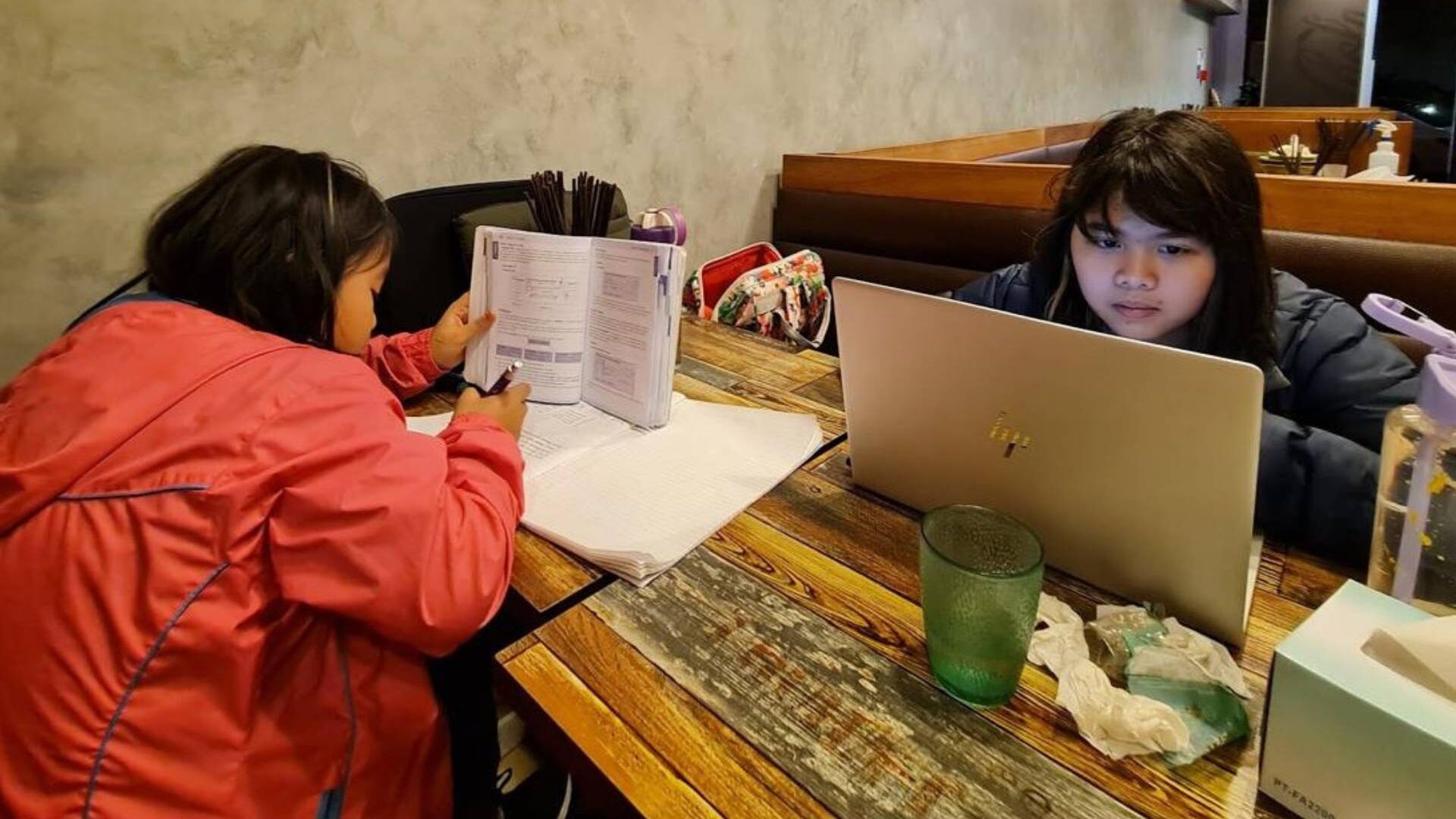 Alisa Pham and Vicky Ngo studying