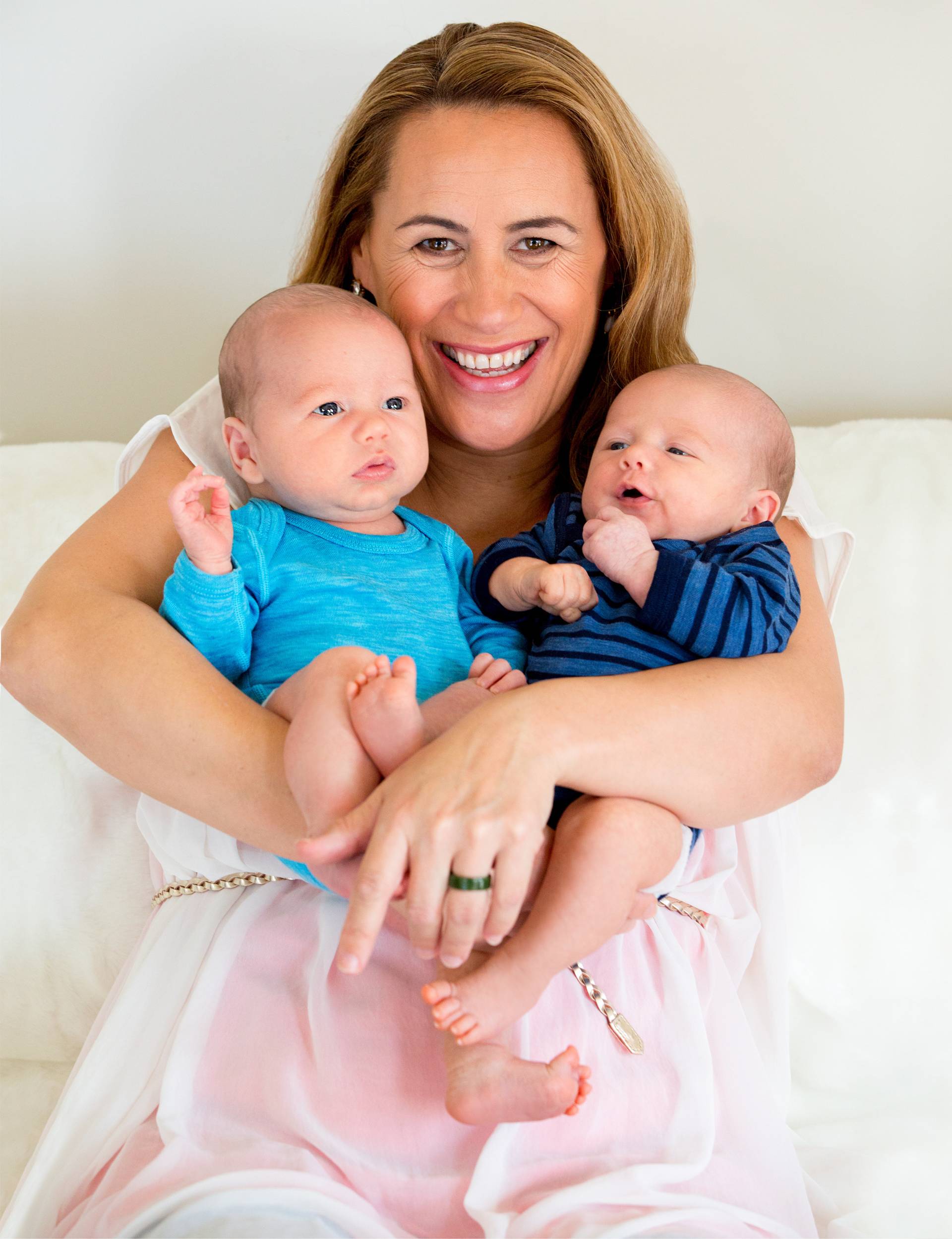 Jenny-May Clarkson holding her newborn twins