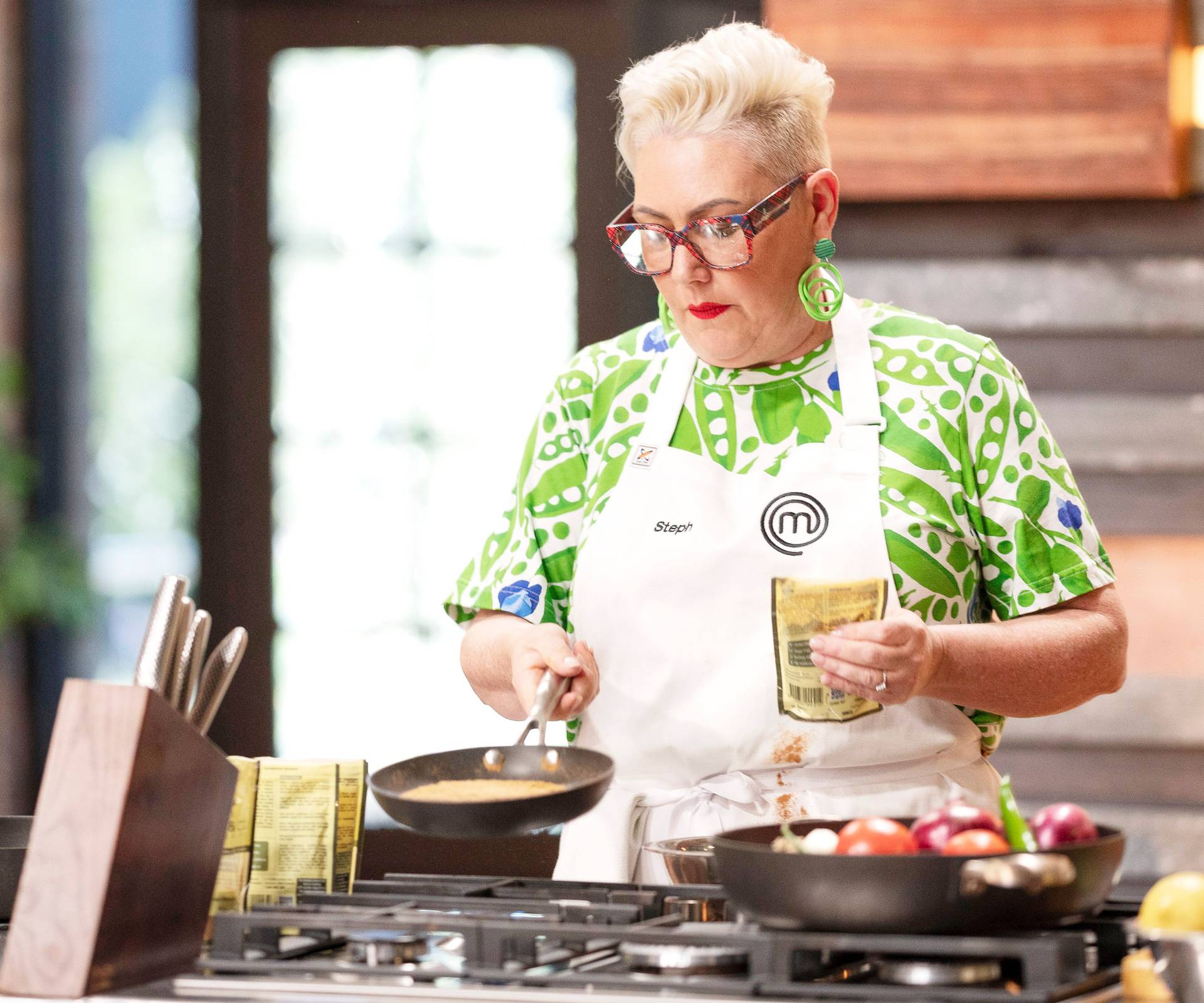 Steph de Sousa cooking in the MasterChef kitchen
