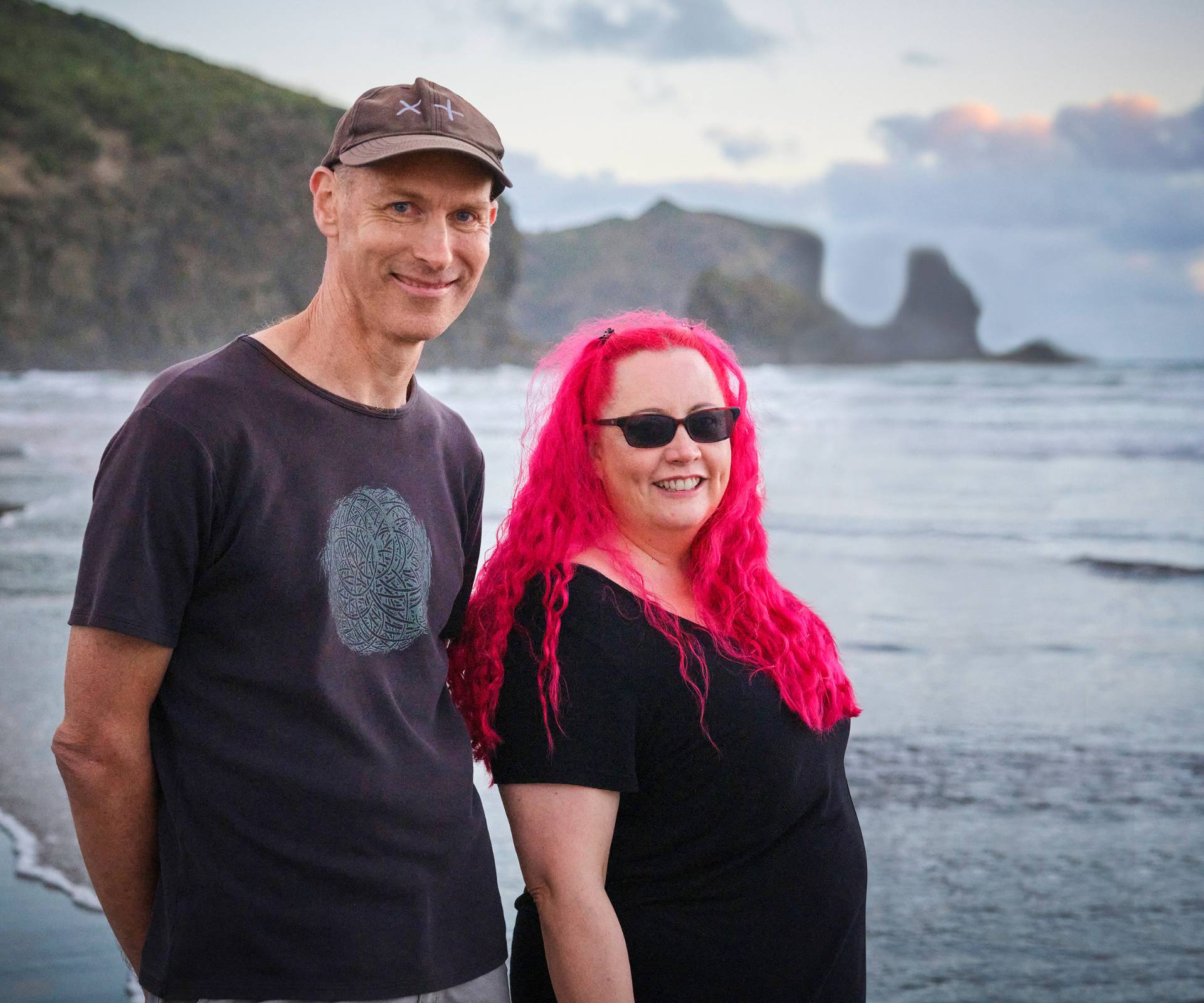 Dr Siouxsie Wiles on the beach with her husband