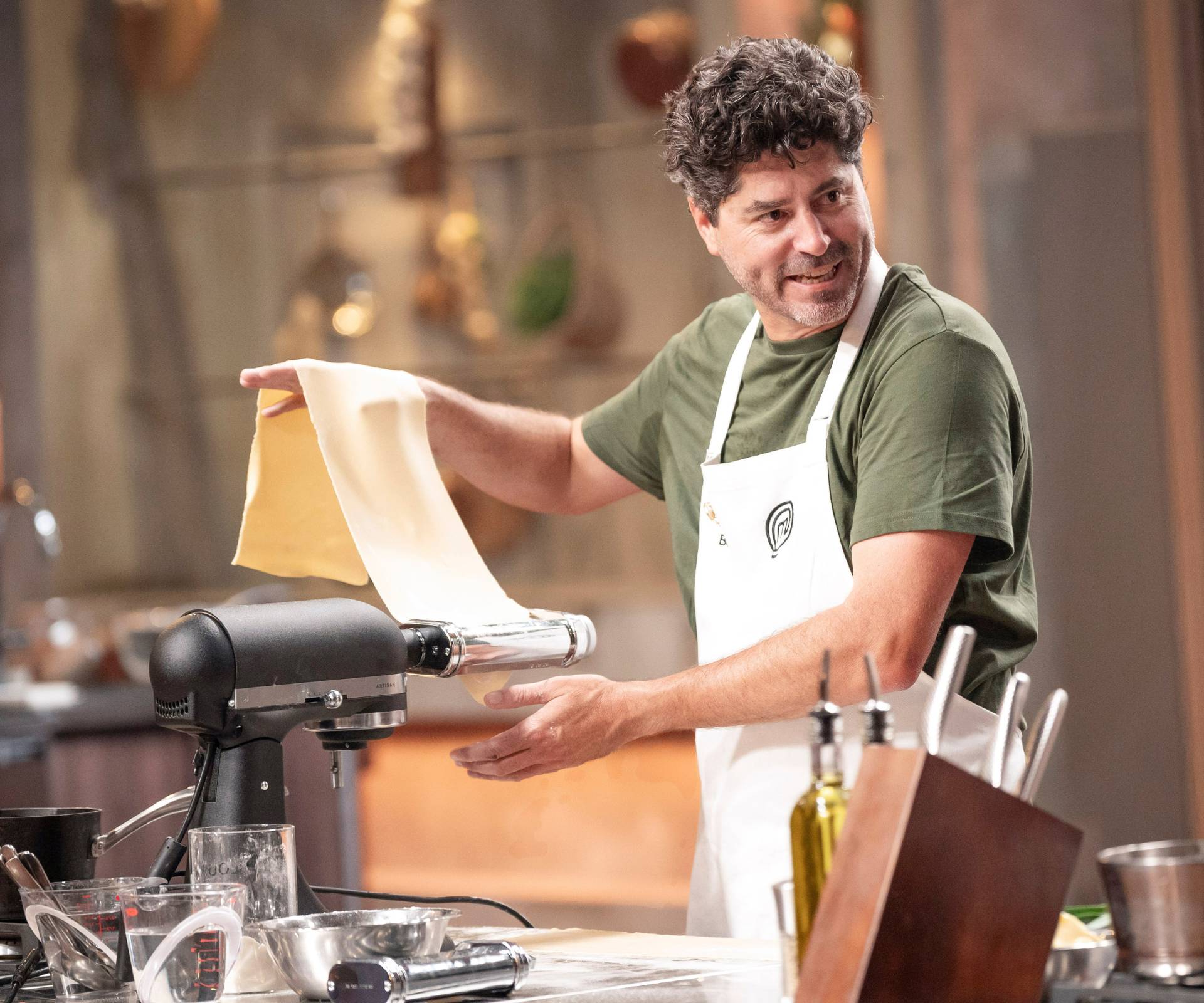 Ben Macdonald making pasta in the MasterChef kitchen