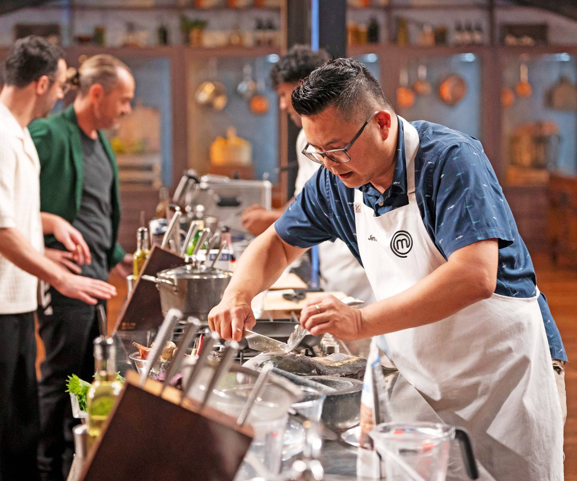 Jimmy Wong cooking in the MasterChef kitchen