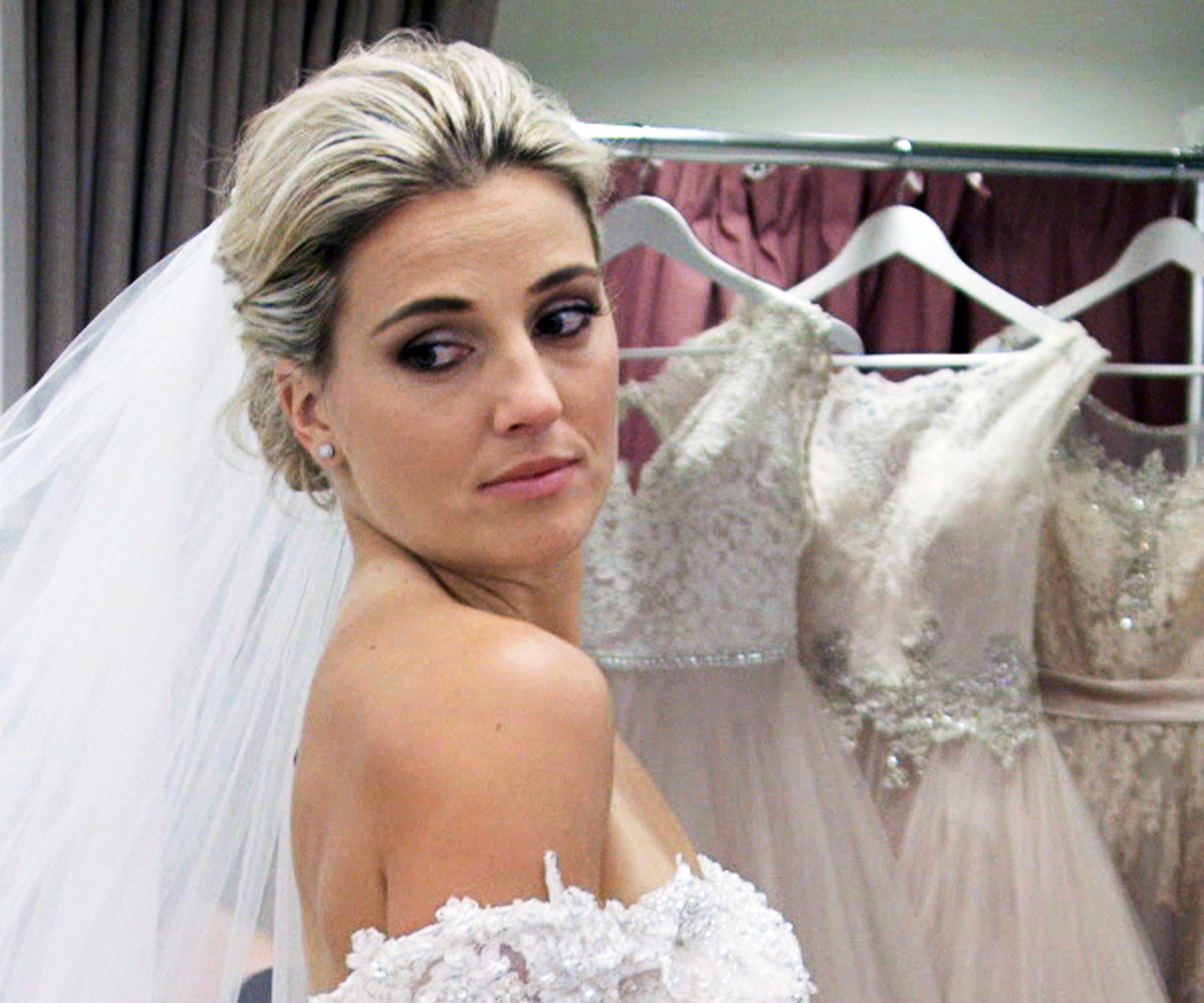 Gemma Flynn tries on wedding dresses with Adam Dixon