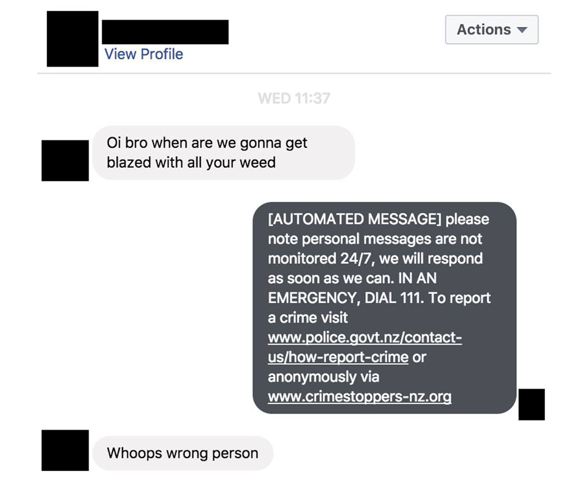 NZ Police give funny response to accidental social media message