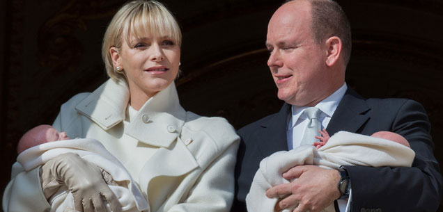 rince Albert and Princess Charlene, four-week-old Prince Jacques and his sister Princess Gabriella. Image/Getty