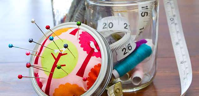 Glass jars with fabric lids