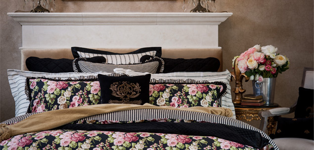Beautiful boudoir ideas - Trelise Cooper’s Rose Jardin design bedspread from EziBuy
