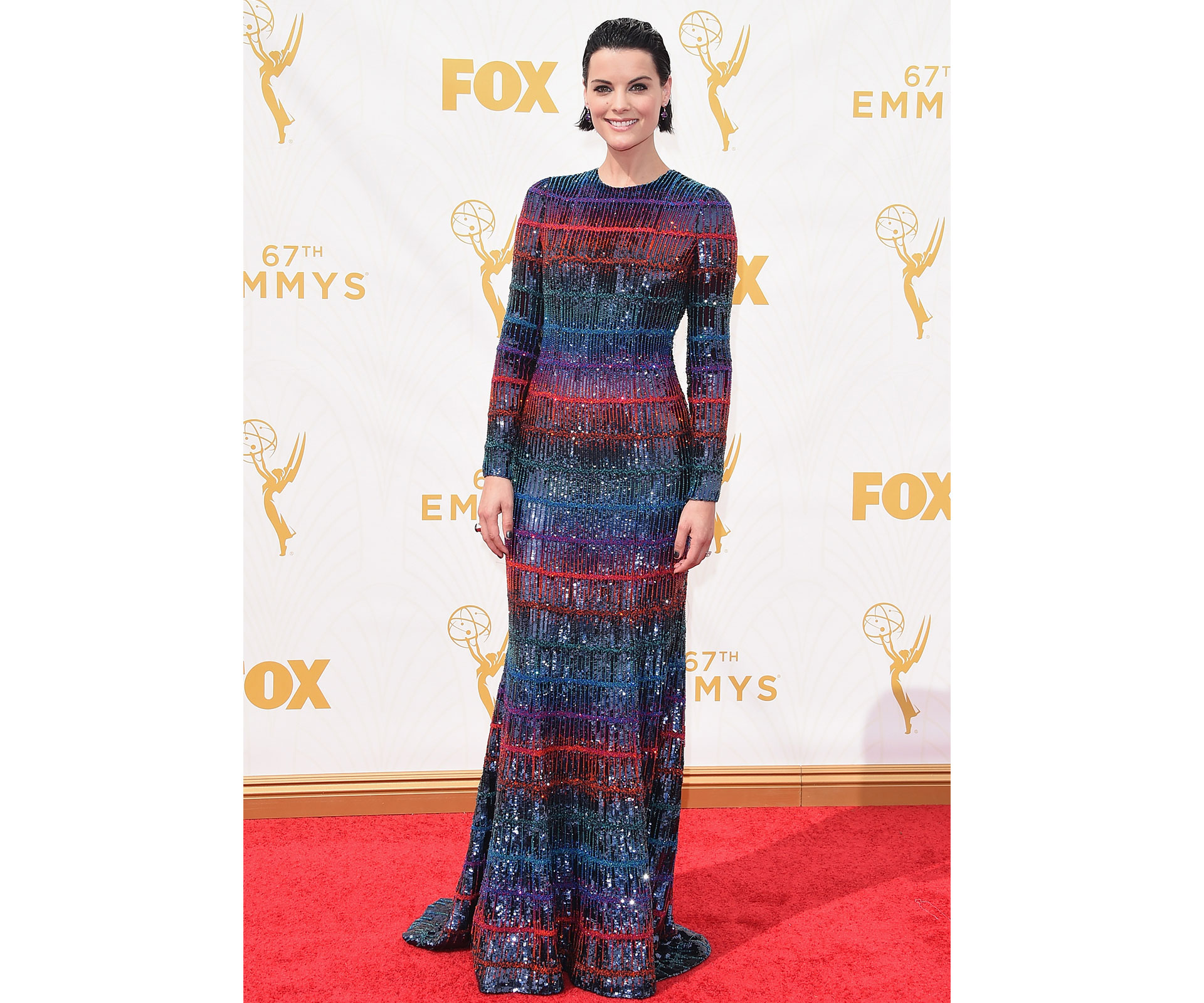 There was a rainbow coloured dress theme on the red carpet for the 67th Emmy Awards.