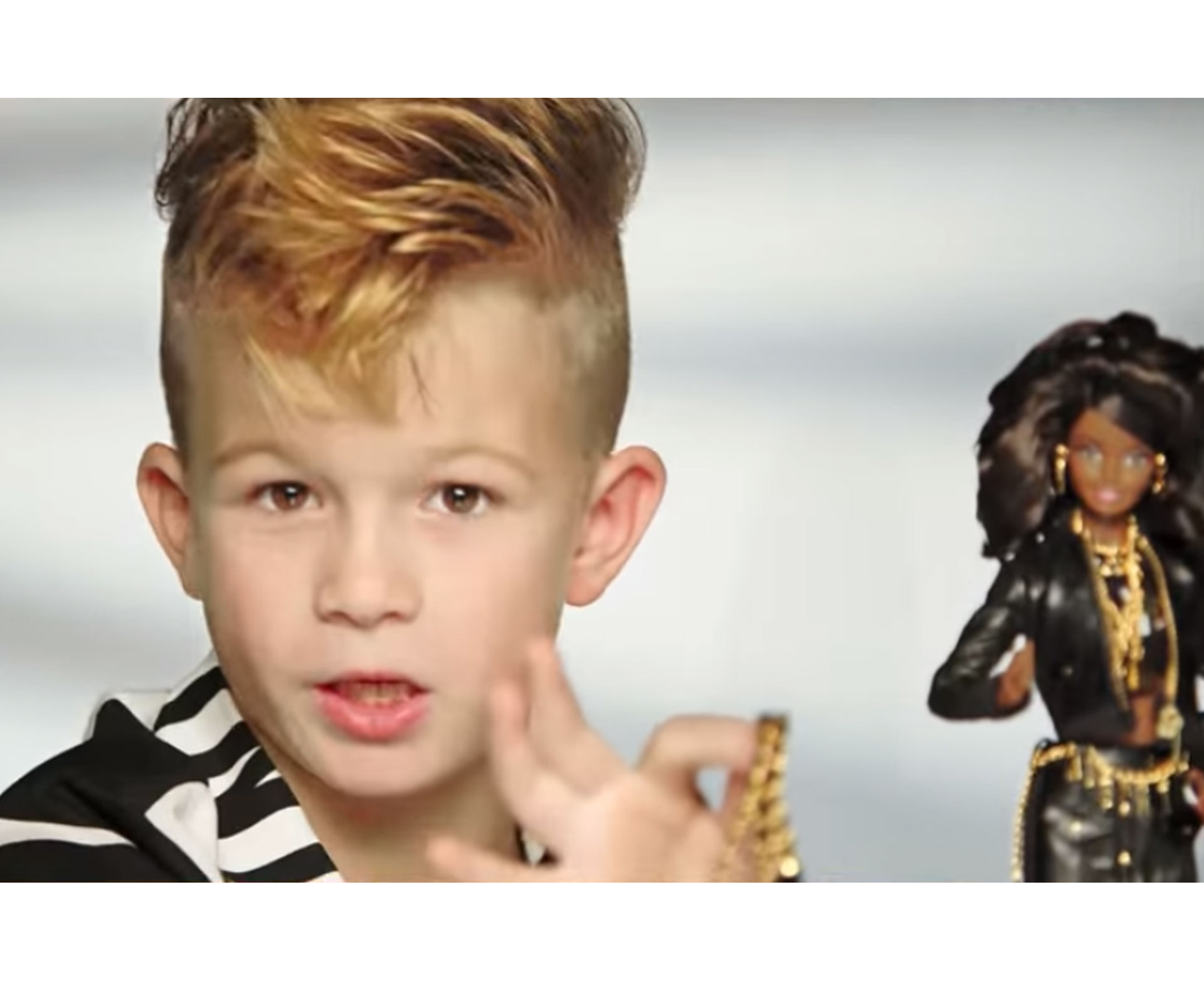 Little boy in Moschino Barbie commercial