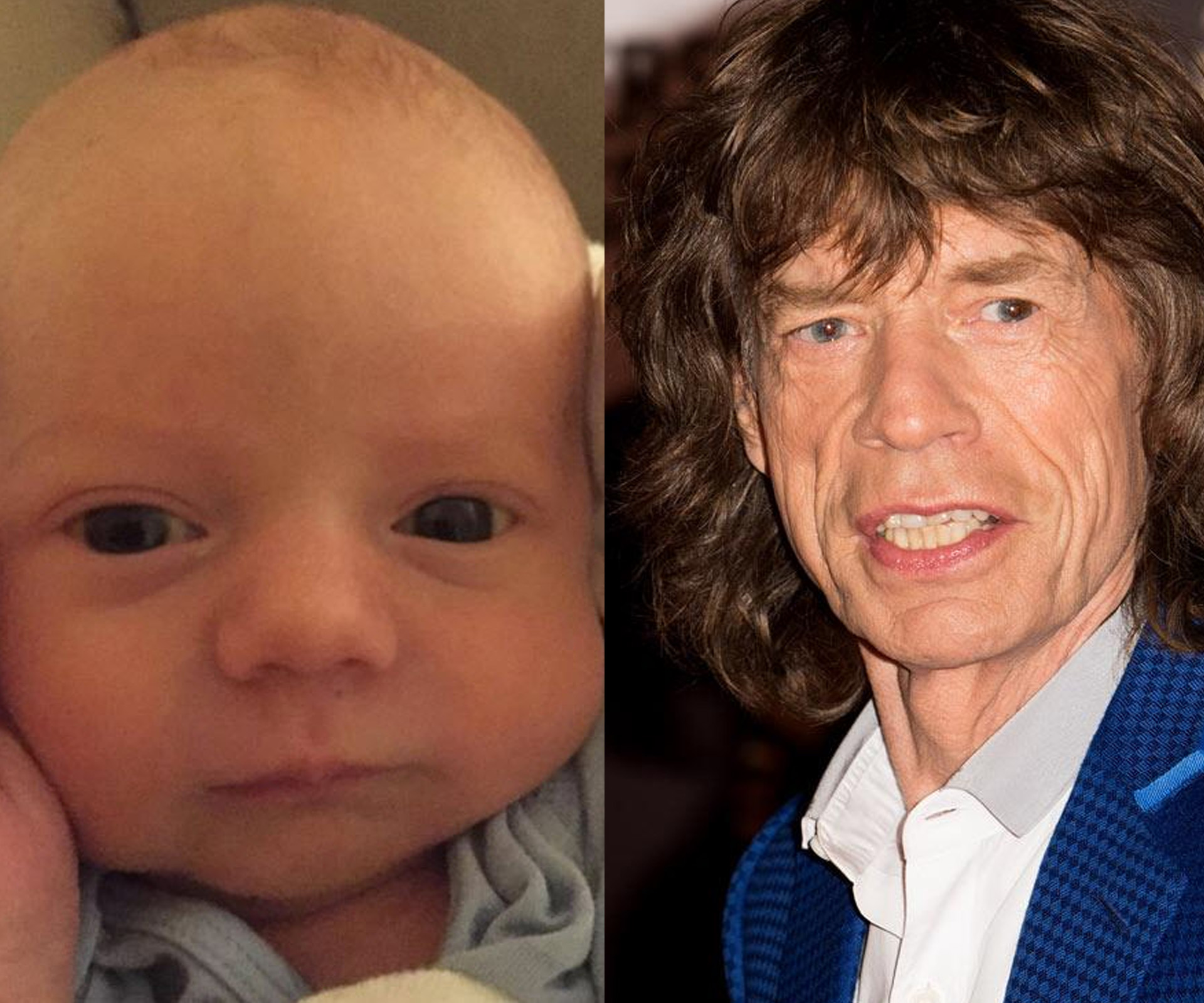 Sir Mick Jagger and his apparently named newborn Deveraux Octavian Basil 