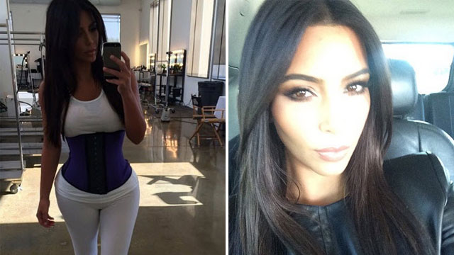 Kim Kardashian snaps waist training selfie